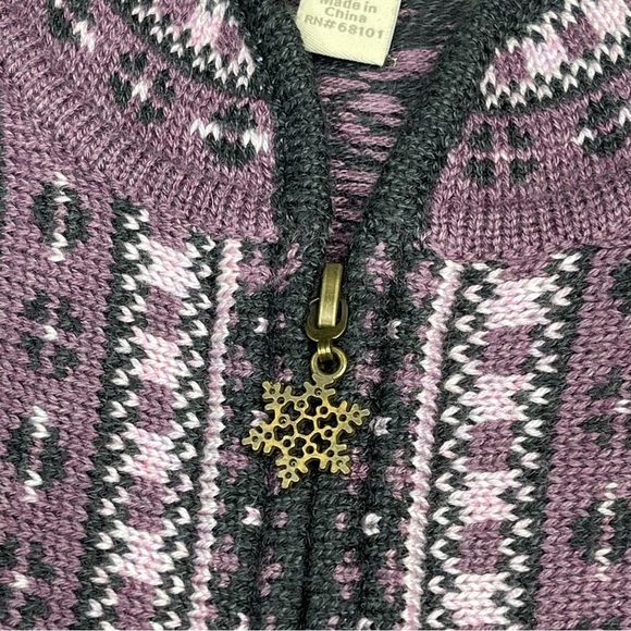 Fairisle Sweater Full Zip Cardigan Purple Wool Vintage Gorp Boho Winter Alpine - Picture 5 of 15